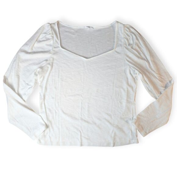 Gap White Long Gathered Puff Sleeve Top XXL - Picture 2 of 7